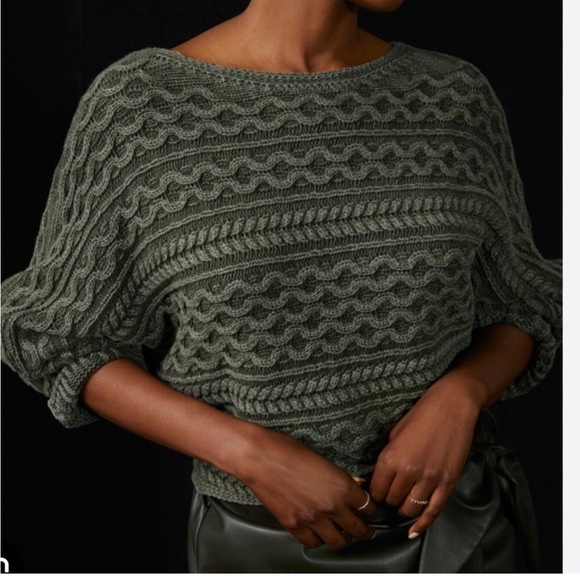 Anthropologie Sweaters - Pilcro Anthropologie green crop 100% cotton XL sweater NWT